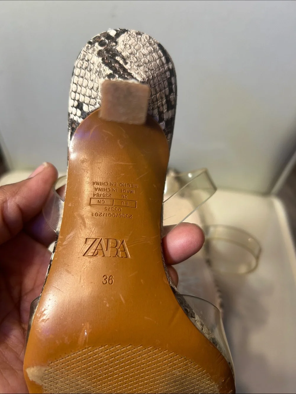 ZARA Clear Strap Snake-Print Women’s Heels — Cream/Tan | Size:EU 36 |3.5 heel - Picture 5 of 9